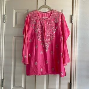 Calypso silk bejeweled tunic